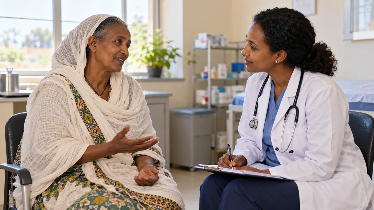 An adult discussing bone health with a healthcare professional